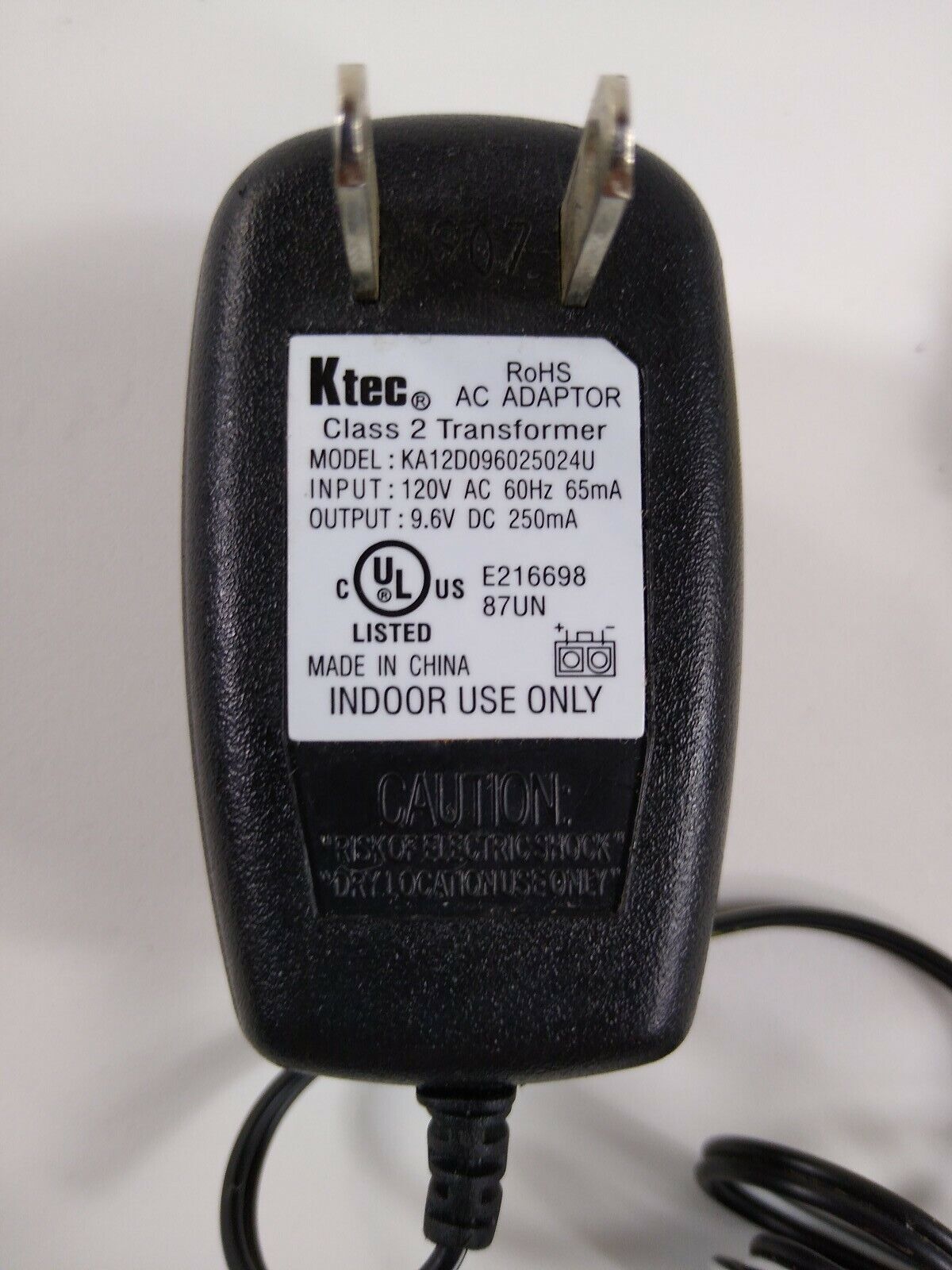 *Brand NEW* Ktec KA12D096025024U 9.6VDC 250mA 65mA AC Adapter Power Supply